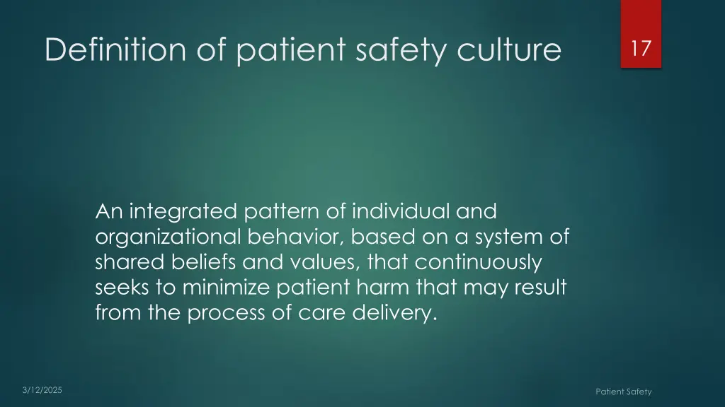 definition of patient safety culture