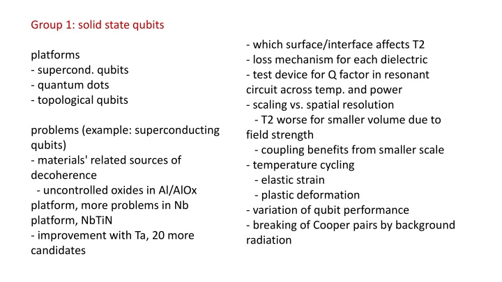group 1 solid state qubits