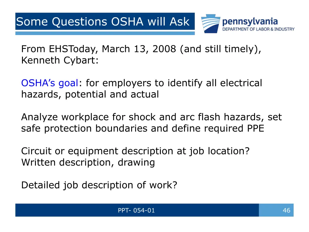 some questions osha will ask