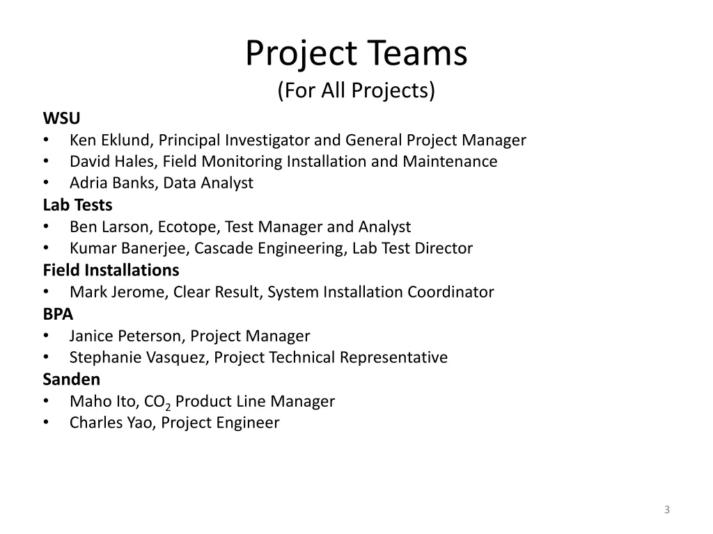 project teams for all projects