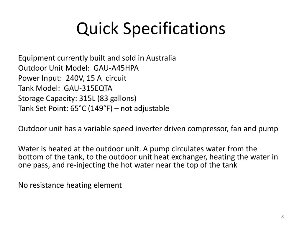 quick specifications