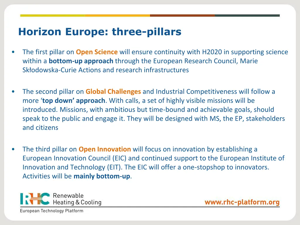 horizon europe three pillars
