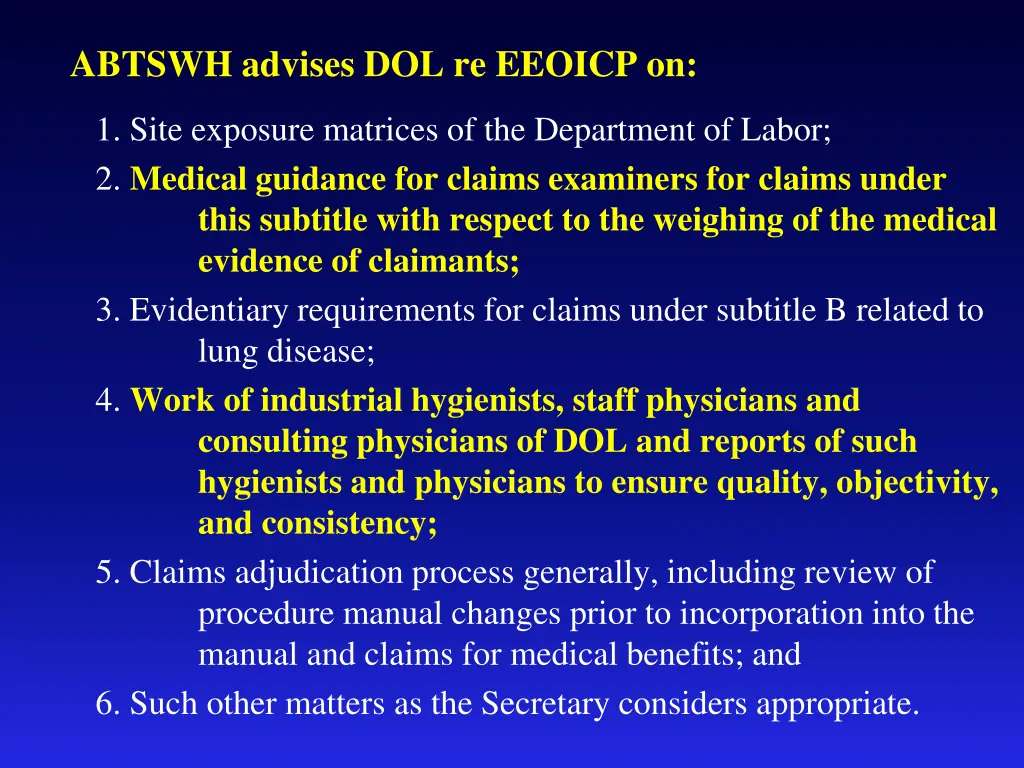 abtswh advises dol re eeoicp on