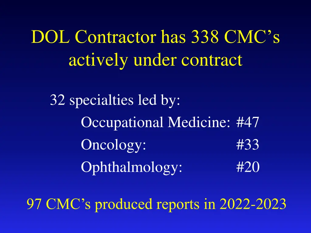 dol contractor has 338 cmc s actively under