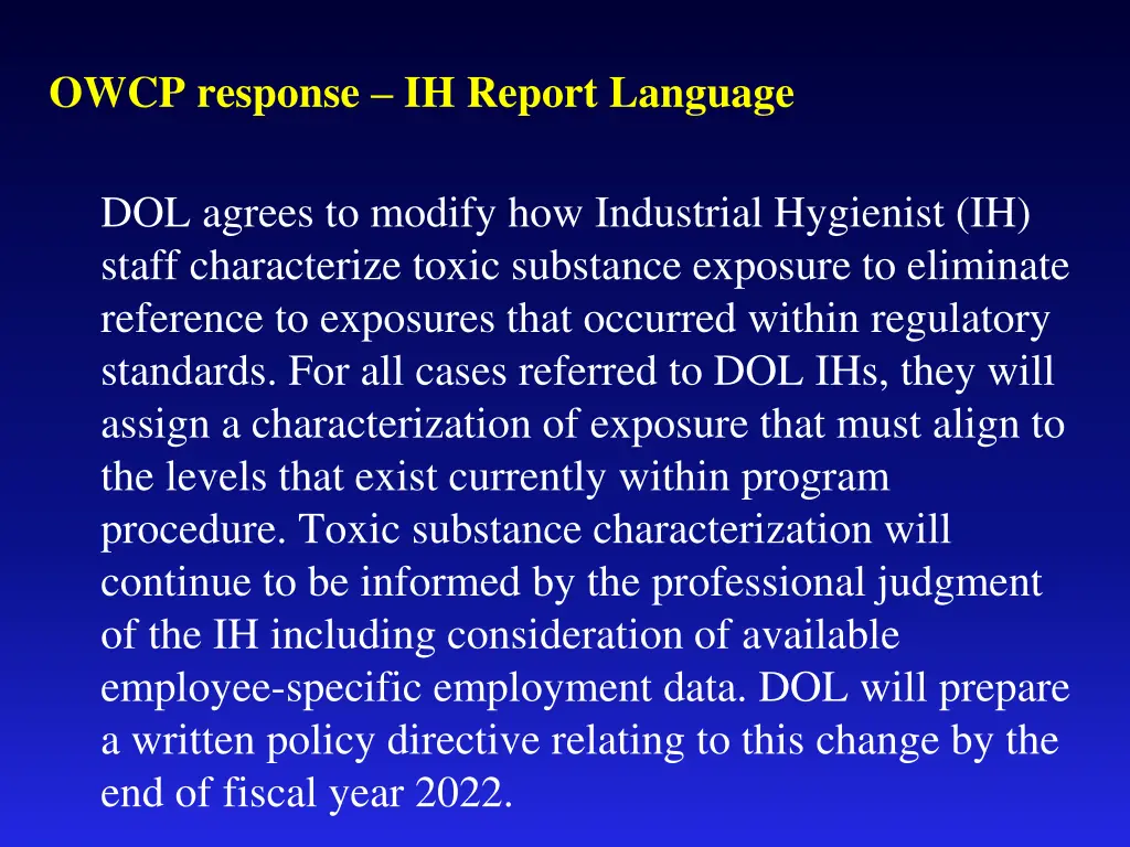 owcp response ih report language