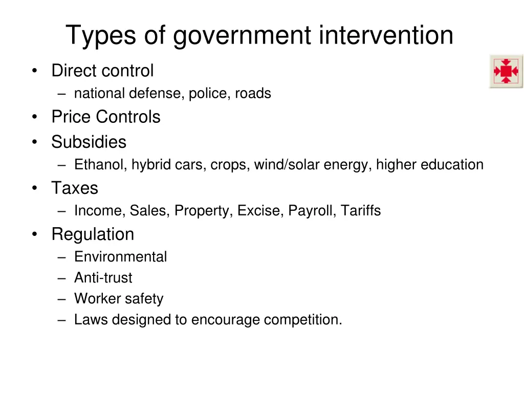 types of government intervention