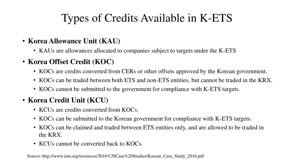 types of credits available in k ets