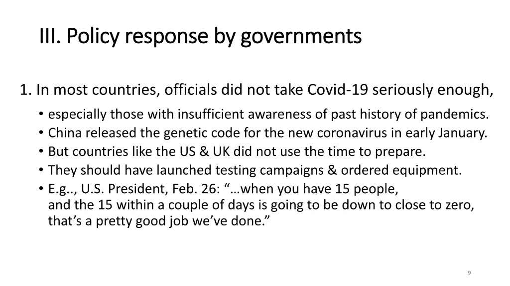 iii policy response by governments iii policy