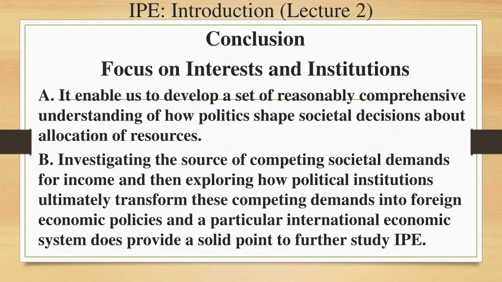 ipe introduction lecture 2 conclusion focus