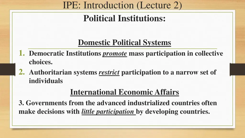 ipe introduction lecture 2 political institutions 1