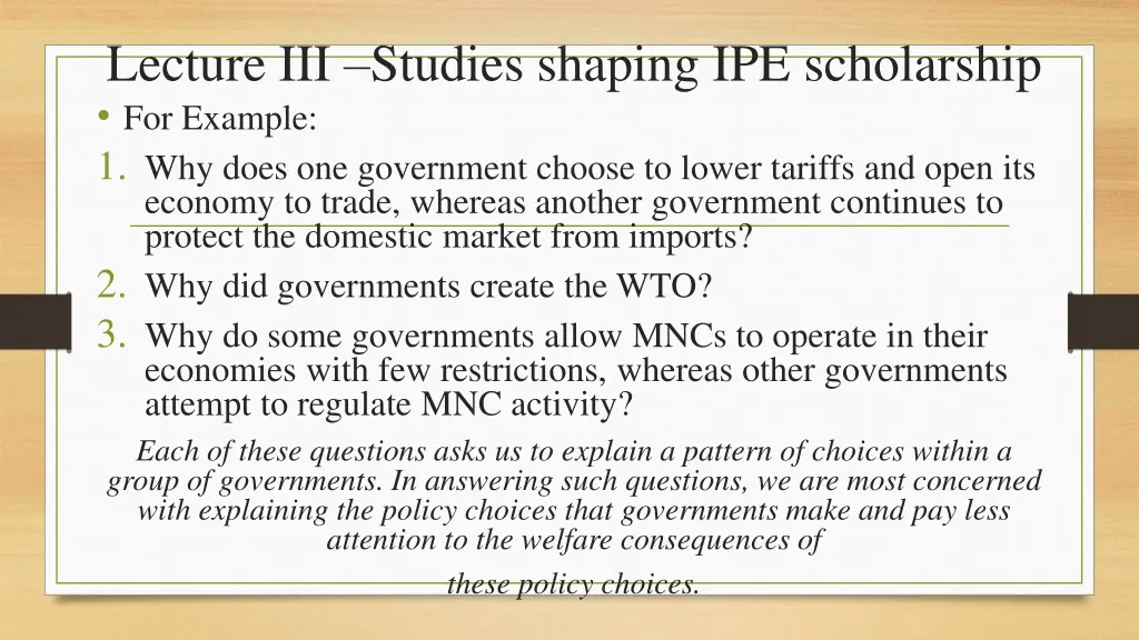 lecture iii studies shaping ipe scholarship