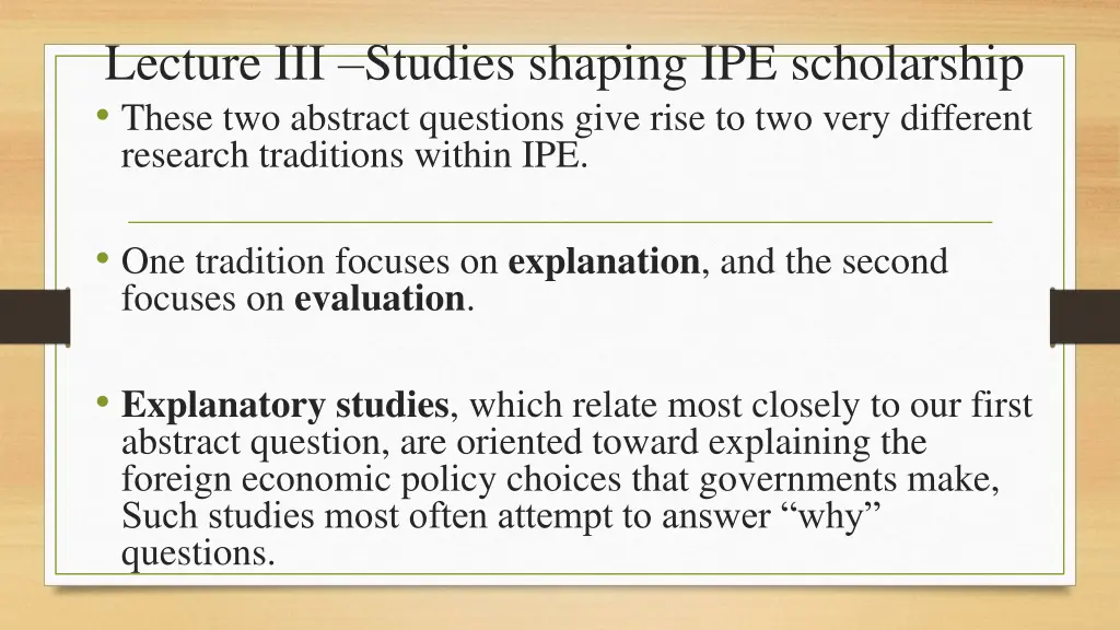 lecture iii studies shaping ipe scholarship these
