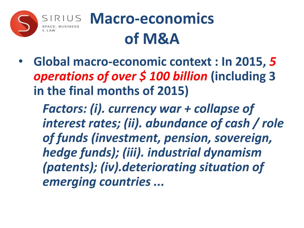 macro economics of m a