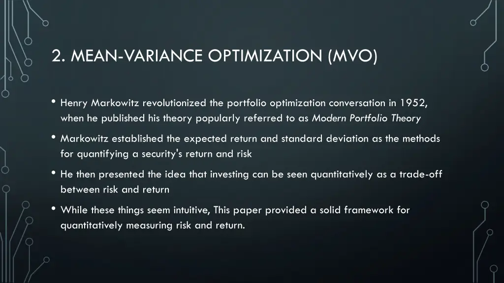 2 mean variance optimization mvo