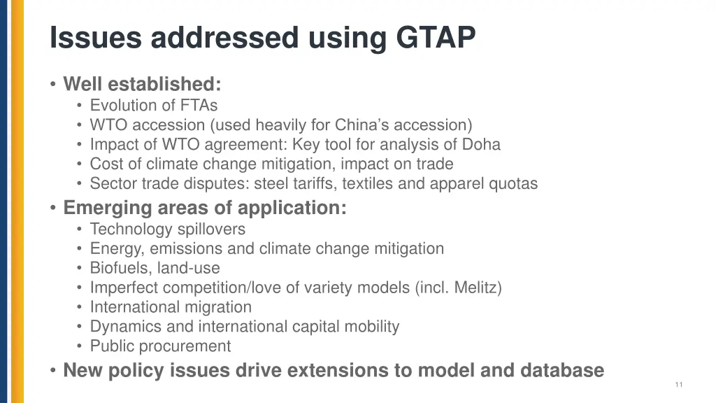 issues addressed using gtap