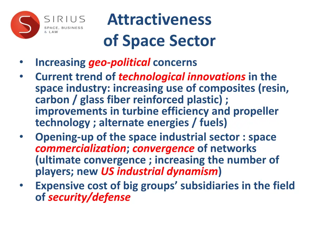 attractiveness of space sector