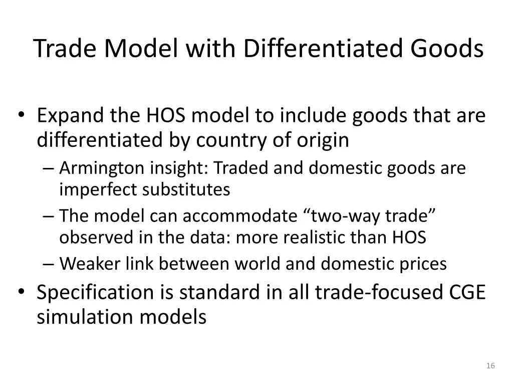 trade model with differentiated goods