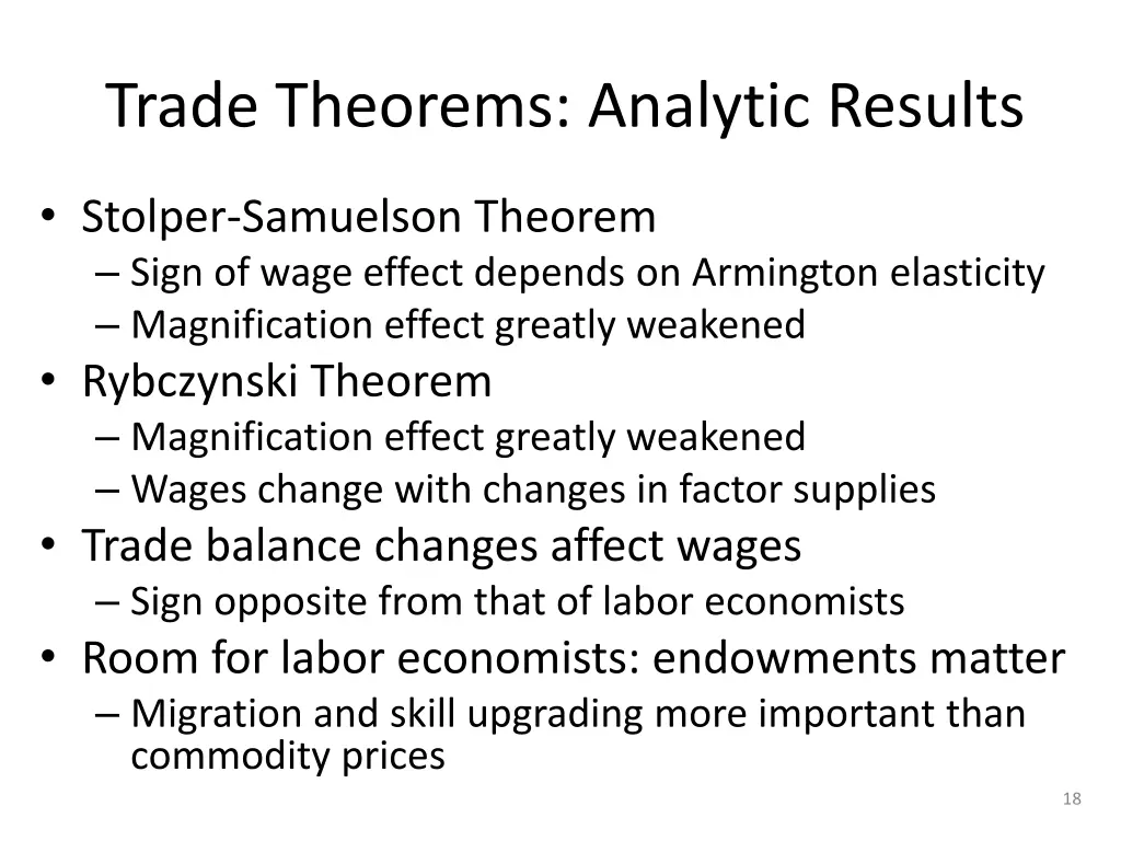 trade theorems analytic results