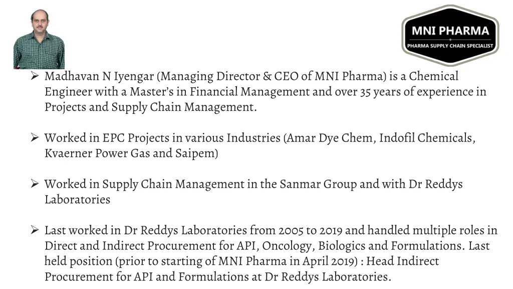 madhavan n iyengar managing director