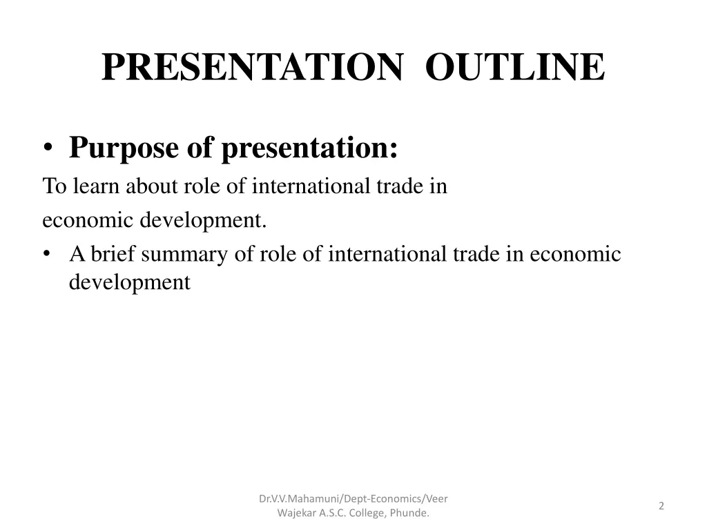 presentation outline