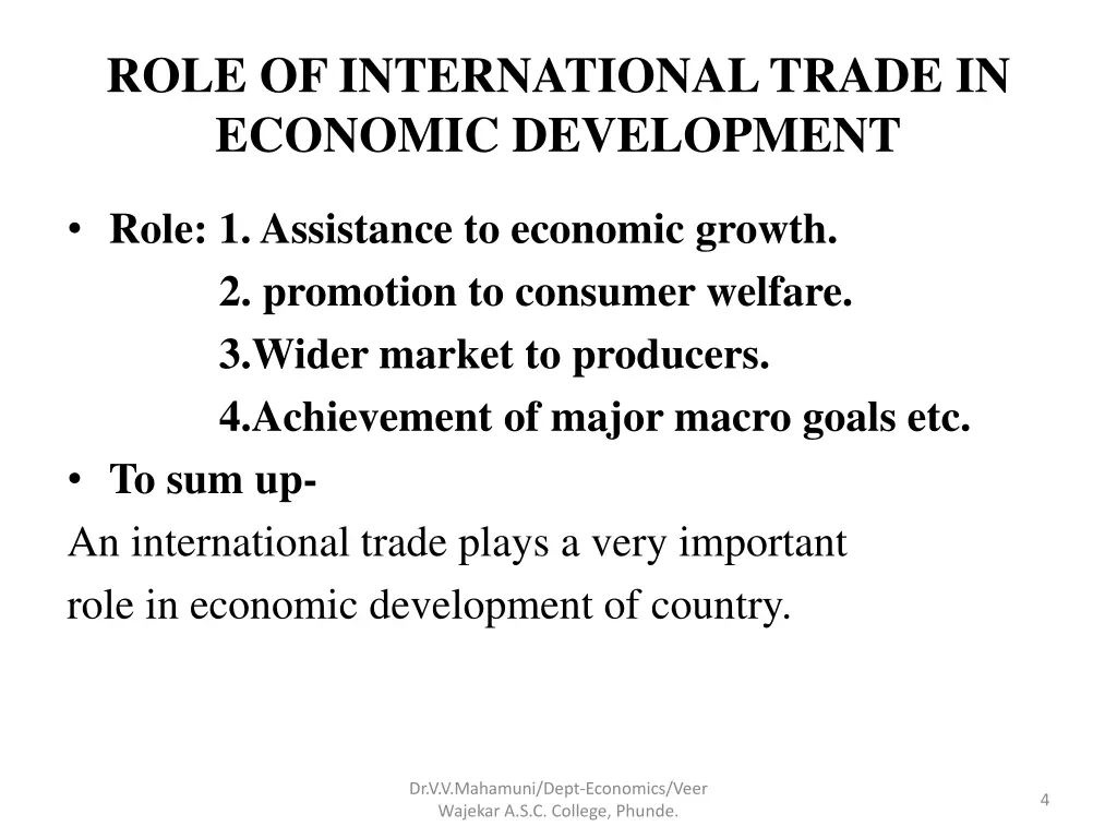 role of international trade in economic