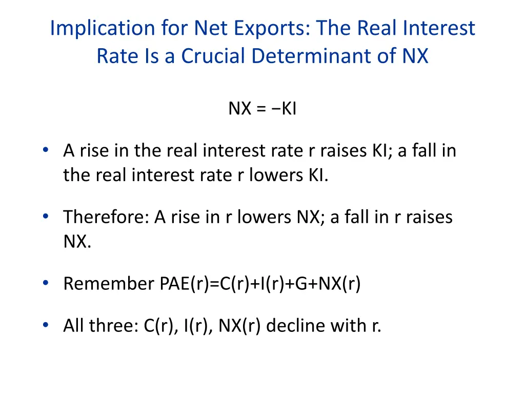 implication for net exports the real interest