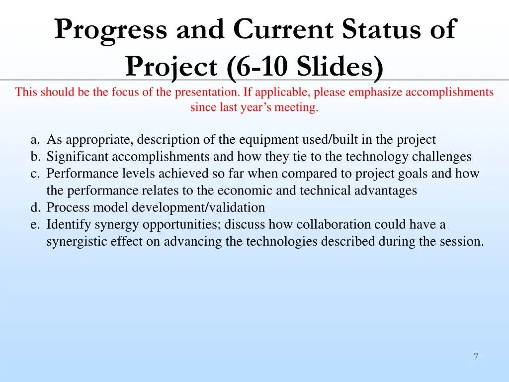 progress and current status of project