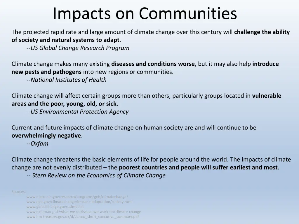 impacts on communities