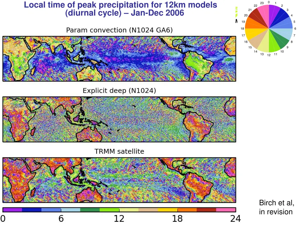 local time of peak precipitation for 12km models