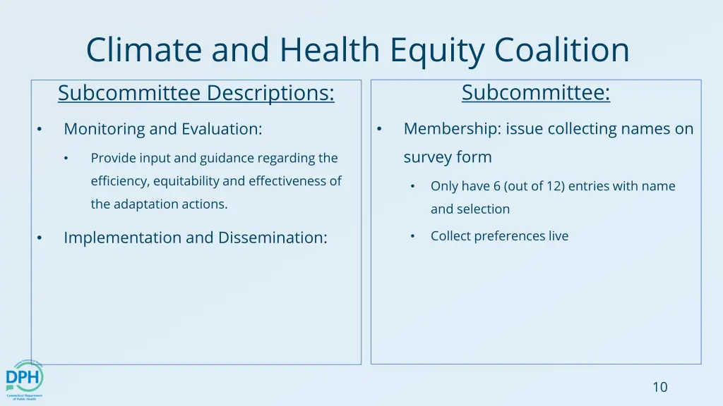 climate and health equity coalition subcommittee