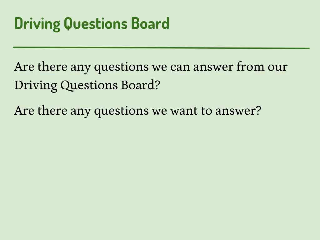 driving questions board