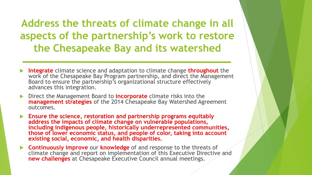 address the threats of climate change