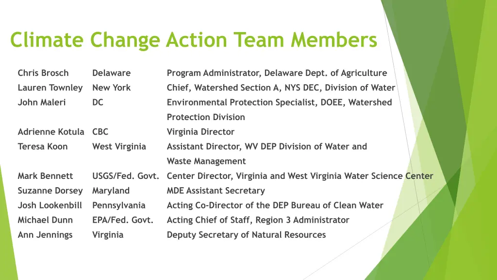 climate change action team members