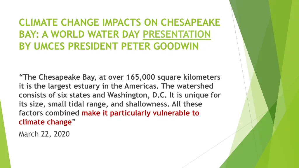 climate change impacts on chesapeake bay a world