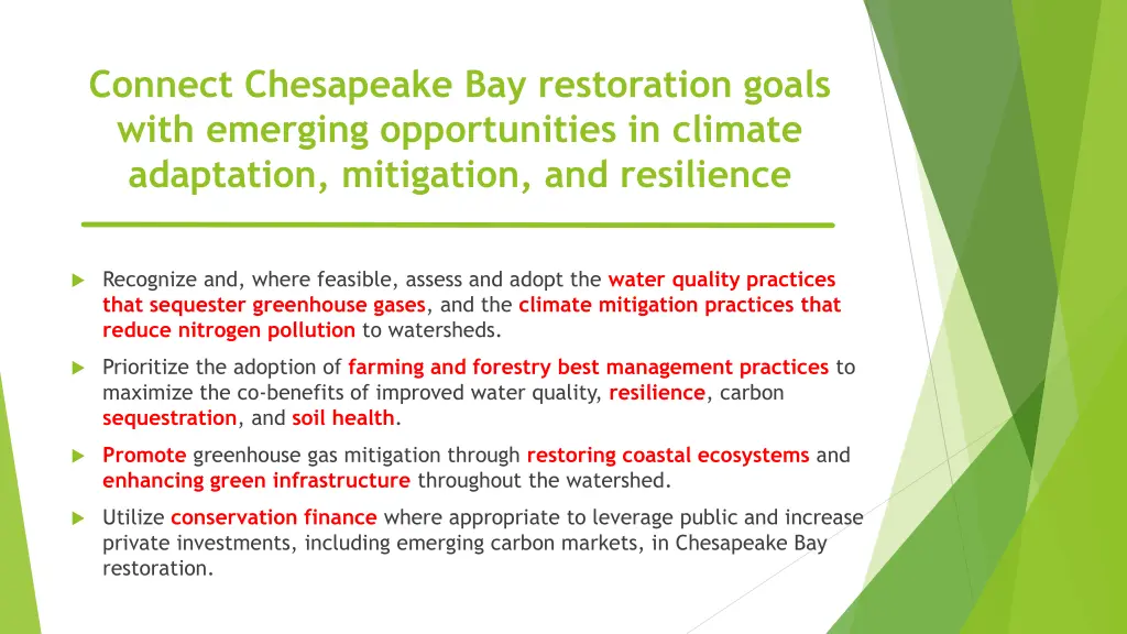 connect chesapeake bay restoration goals with