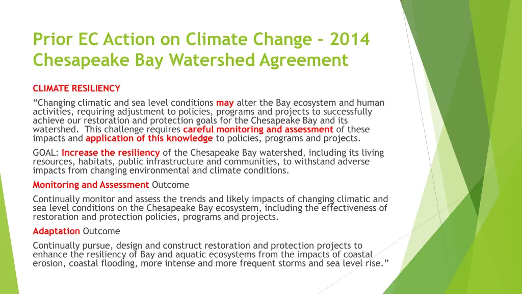 prior ec action on climate change 2014 chesapeake