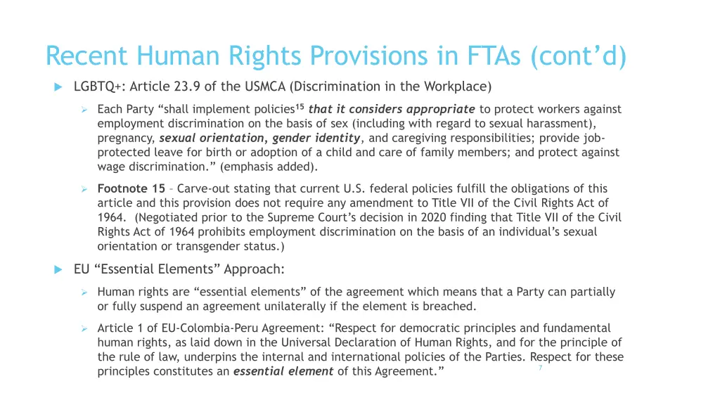 recent human rights provisions in ftas cont d