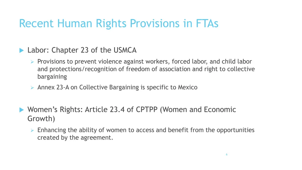 recent human rights provisions in ftas