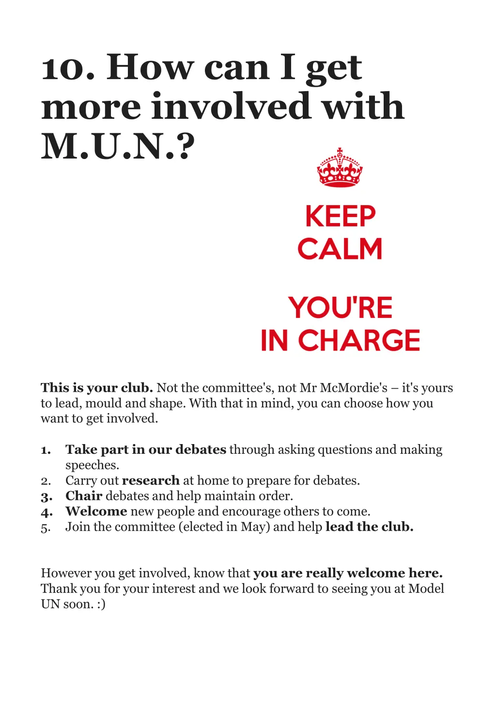10 how can i get more involved with m u n