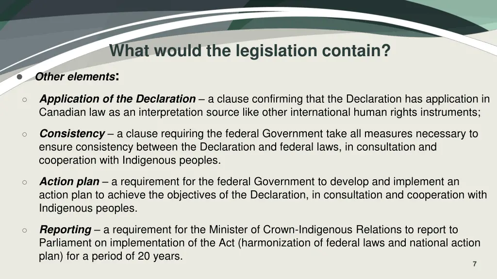 what would the legislation contain 1