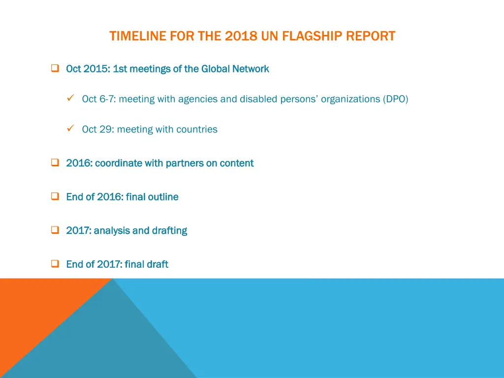 timeline for the 2018 un flagship report