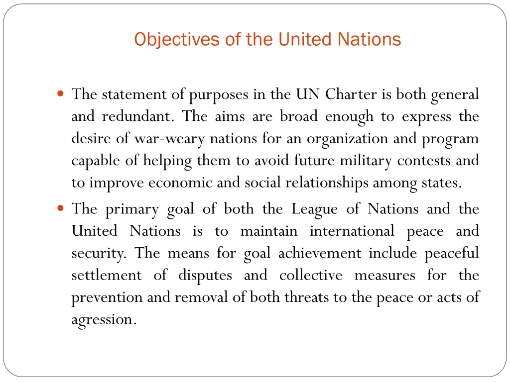objectives of the united nations