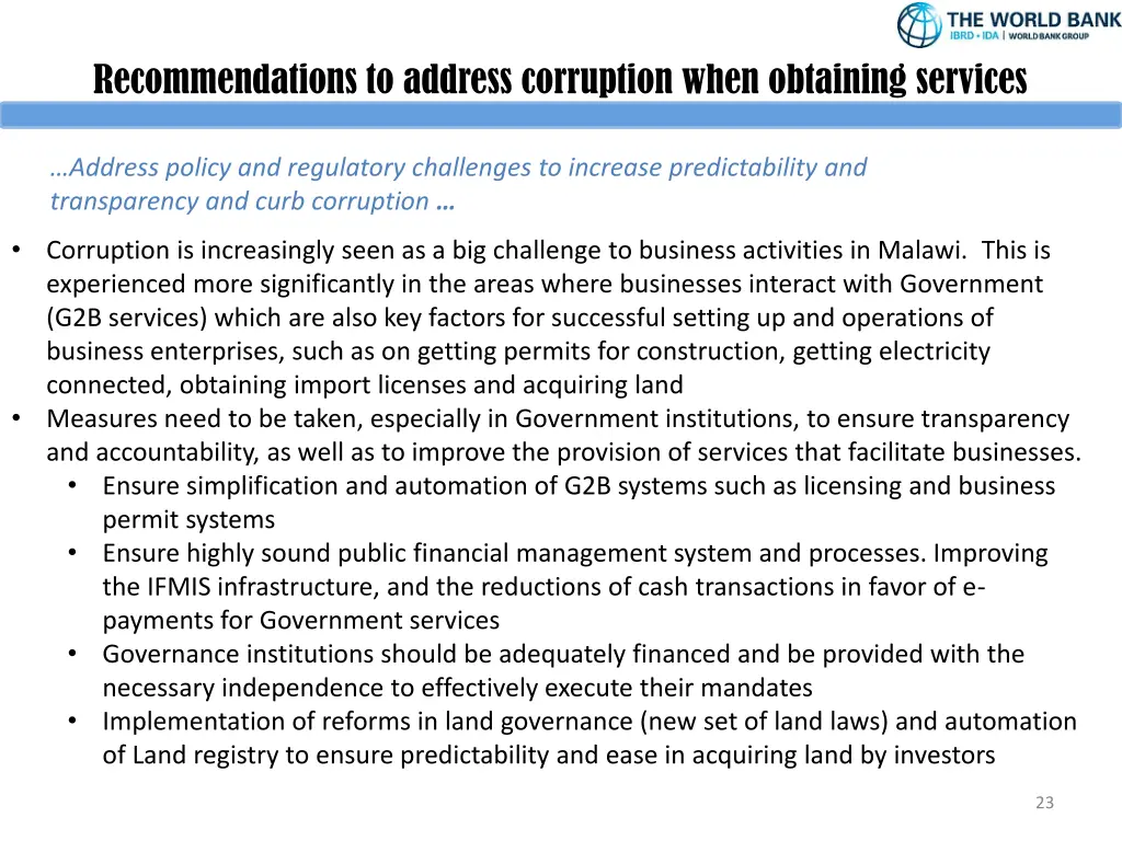 recommendations to address corruption when