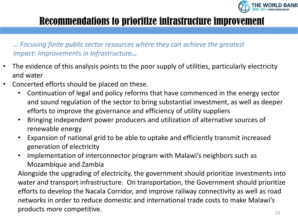 recommendations to prioritize infrastructure
