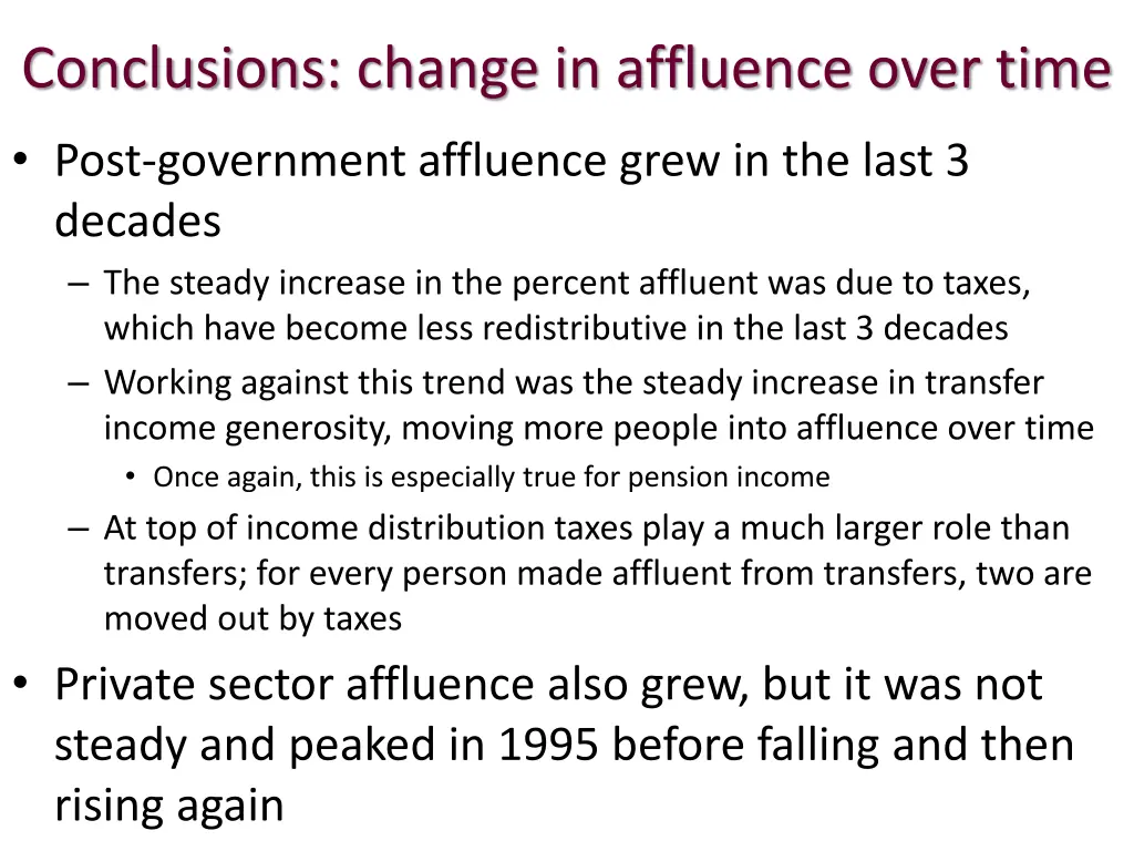 conclusions change in affluence over time