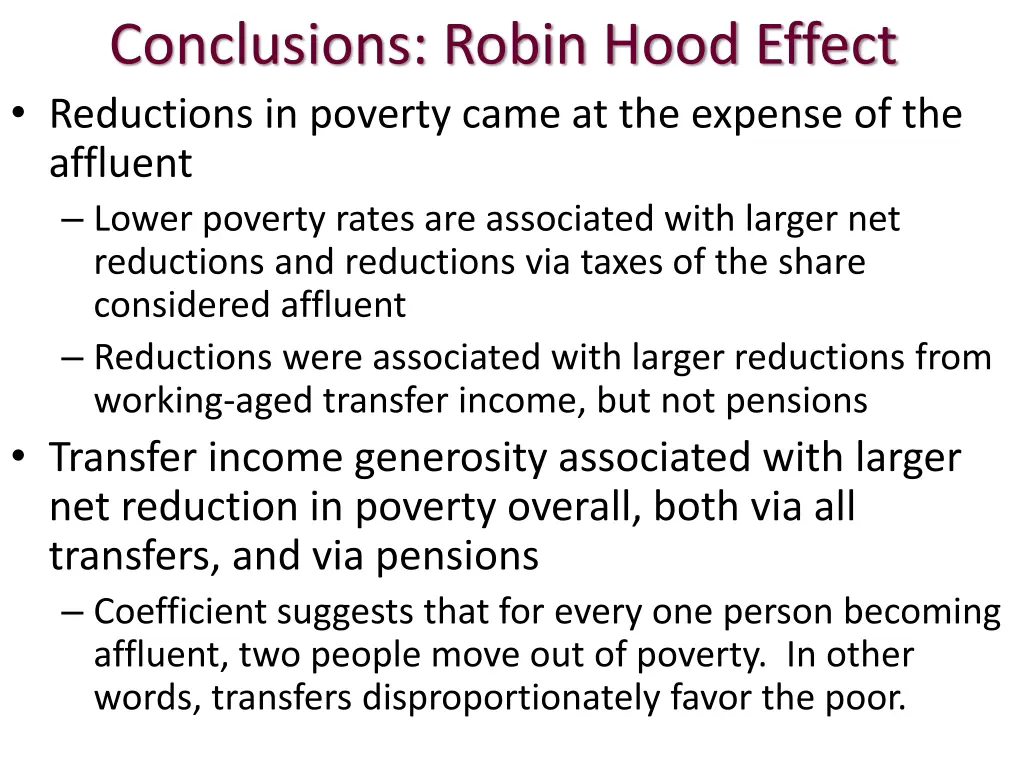 conclusions robin hood effect reductions