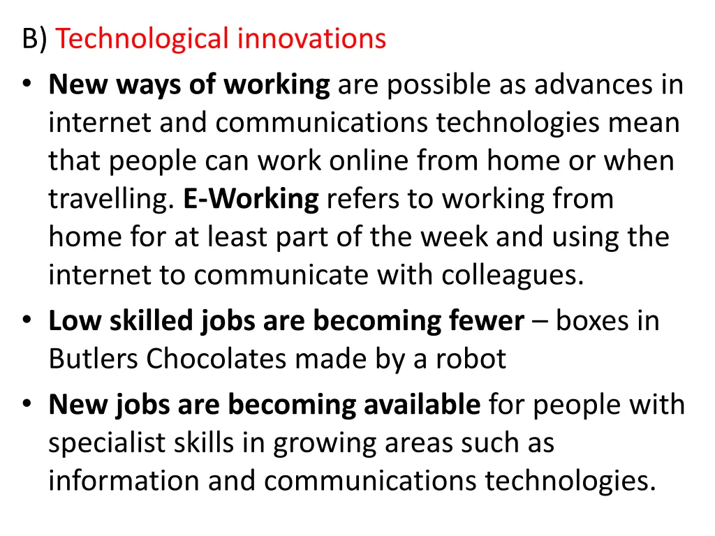 b technological innovations new ways of working