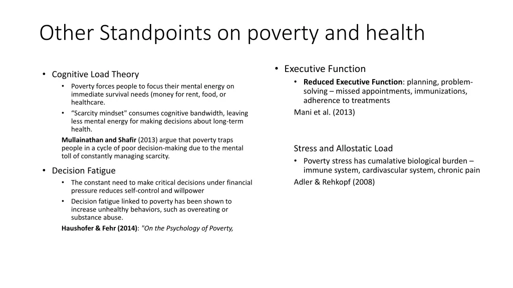 other standpoints on poverty and health
