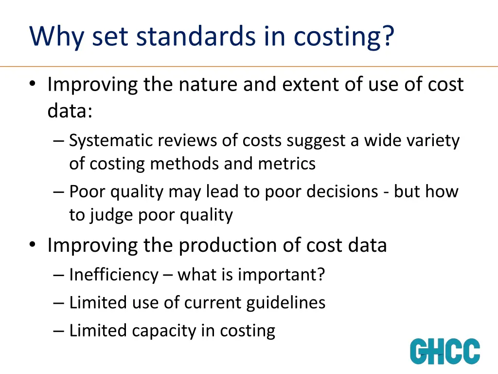 why set standards in costing