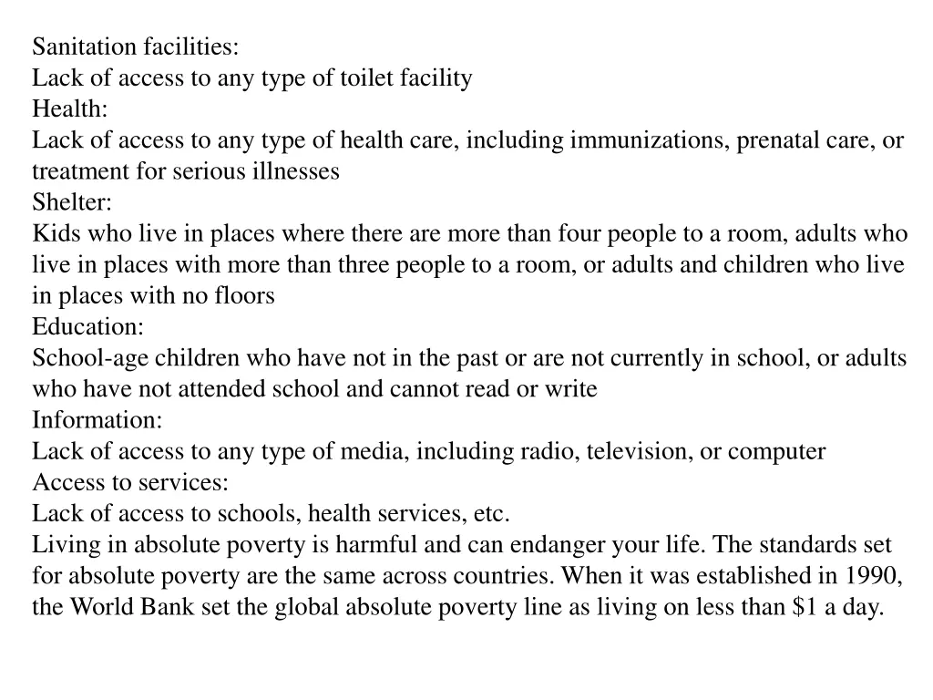 sanitation facilities lack of access to any type